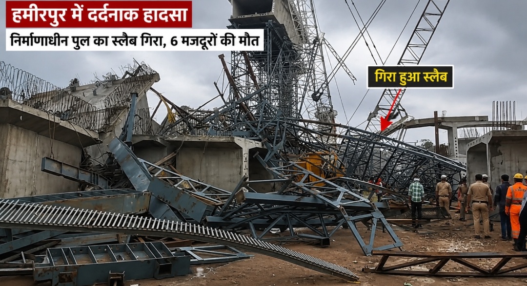 हमीरपुर में दर्दनाक हादसा  आंधी-तूफान में निर्माणाधीन पुल का स्लैब गिरा, 6 मजदूरों की मौत